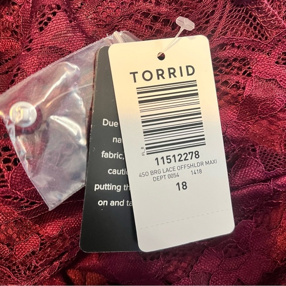 NWT Torrid Size 18 Special Occasion Burgundy Red Lace Off Shoulder Maxi Dress - Picture 11 of 14